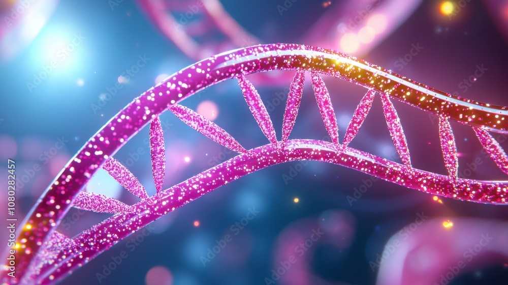Poster abstract representation of a colorful dna helix structure with glowing elements and sparkling effect