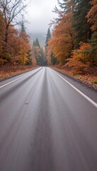 Obraz premium a blurry photo of a road with trees in the background