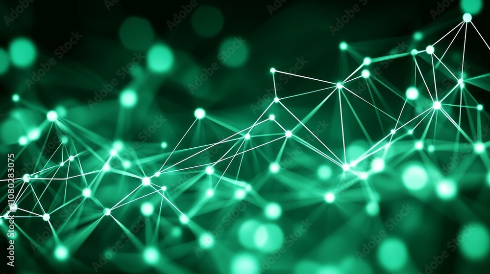 Poster abstract network structure, connecting lines, green technological background, 3d rendering