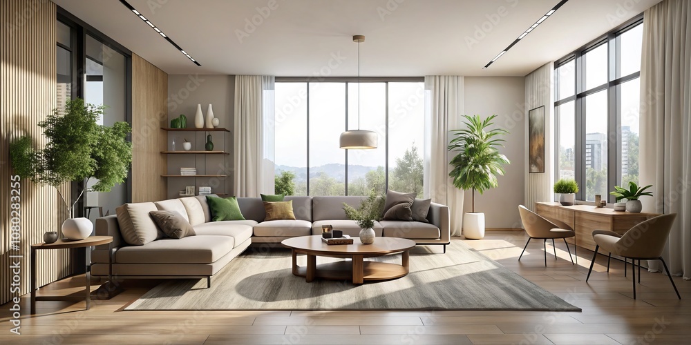 Poster minimalist interior background mock-up rendering in 3d: elegant design concepts for modern living sp