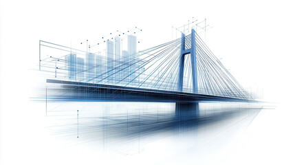 Obraz premium contemporary cable stayed bridge with sleek design, showcasing architectural lines and reflections in water, symbolizing modern engineering and urban development