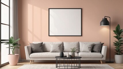 Frame mockup, ISO A paper size. Living room wall poster mockup. Interior mockup with house background. Modern interior design. 3D render