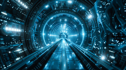 Futuristic giant cosmic tunnel, science fiction time or inter-dimension travel concept