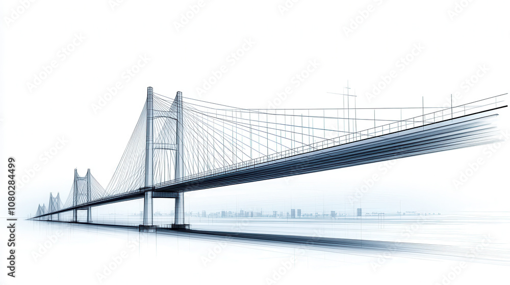 Poster elegant cantilever bridge elevation view showcasing architectural design and engineering. intricate 