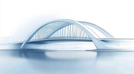 Obraz premium Futuristic bridge design with elegant arches and sleek lines, showcasing architectural innovation and modern engineering. serene water reflects structure beautifully