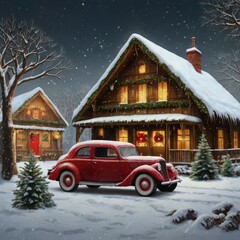 Christmas house in the snow