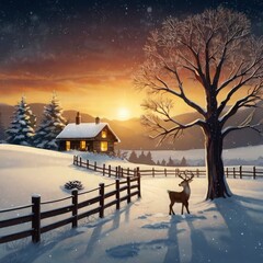 winter landscape with house and snow