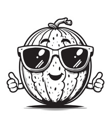 Coloring page education kid melon wearing glasses