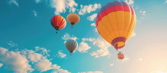 Obraz premium Hot Air Balloons Soaring in a Blue Sky