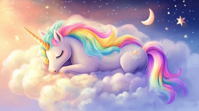 Sleeping Unicorn in the Clouds: A pastel-colored unicorn