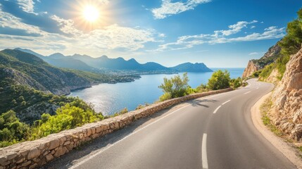 Scenic Coastal Road with Mountain Views