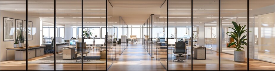 Modern Office Interior with Glass Partitions