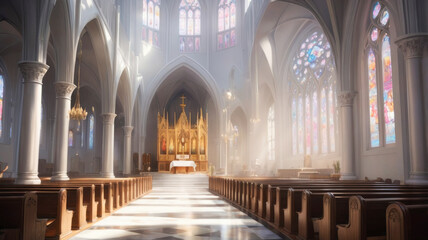 Gothic grand church or cathedral interior