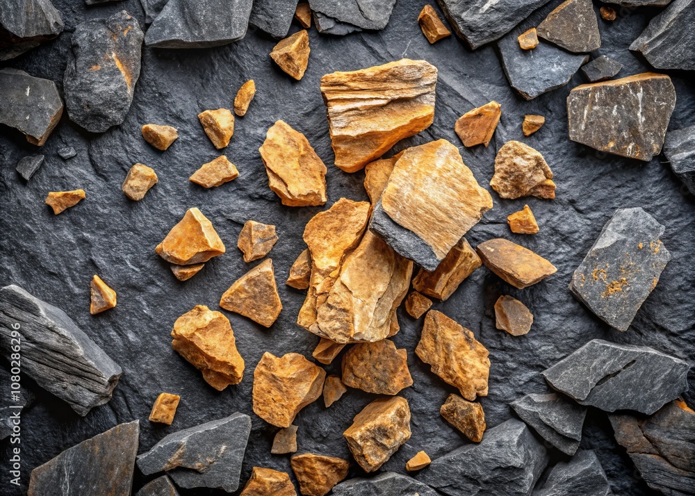 Poster panoramic view of rough stone texture on charcoal gray background highlighting detailed surface impe