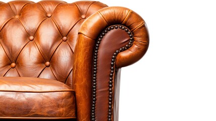 Elegant brown leather sofa arm showcasing fine craftsmanship and timeless style for sophisticated living spaces.