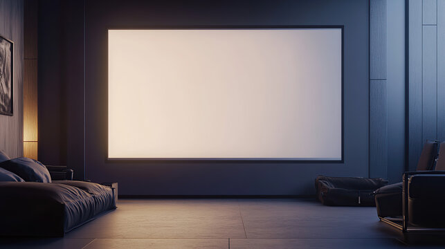 Modern Cinema Room with Large Blank Screen