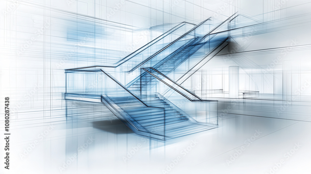 Poster modern architectural design featuring sleek glass staircase with clean lines and open space. design 