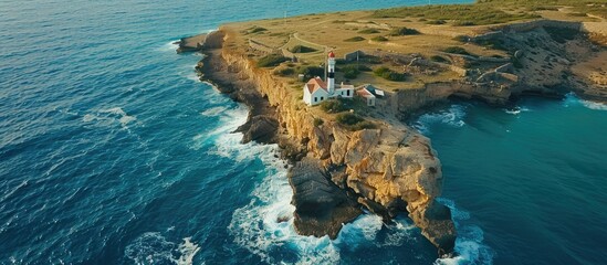 Lighthouse on a Cliffside, Aerial View