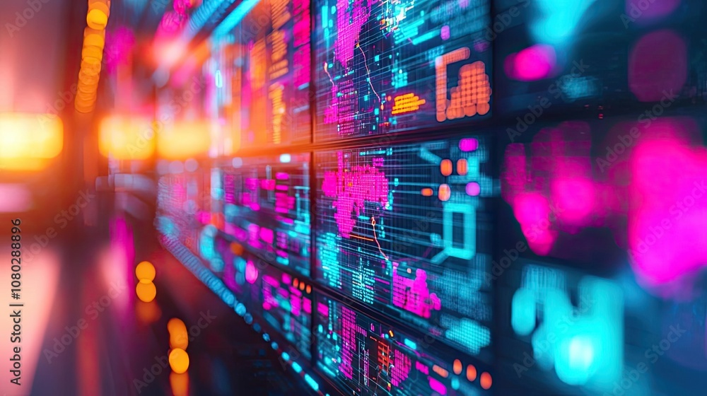 Aufkleber Colorful digital interface display with vibrant data visualization elements.
