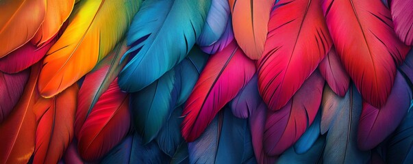 Obraz premium Bright, colorful feathers in fluo designs.