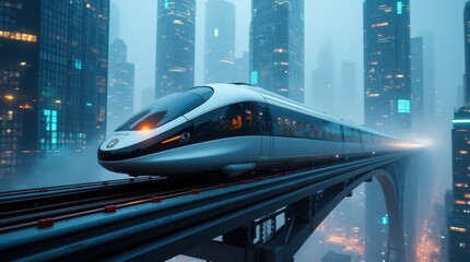 High-Speed Maglev Train Gliding Above Magnetic Rail