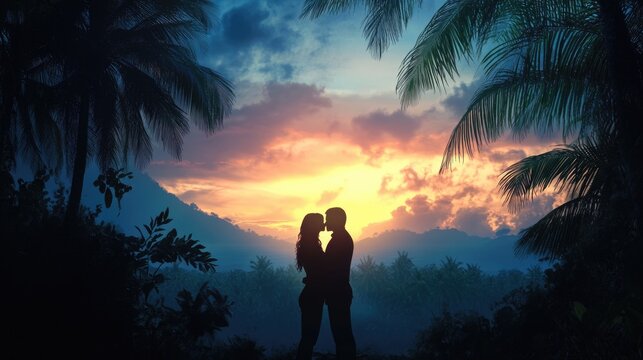 closeup couple kissing on tropical beach background. ai generated