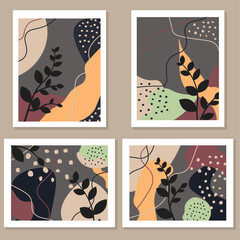 Vintage style floral wall art template. Collection of hand drawn flower with orange watercolor texture, wildflower. Botanical poster set for wall decoration, 
interior, wallpaper, banner