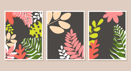 Vintage style floral wall art template. Collection of hand drawn flower with orange watercolor texture, wildflower. Botanical poster set for wall decoration, 
interior, wallpaper, banner