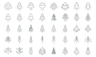 a set of hand-drawn Christmas trees. A set of Christmas tree icons. different types of Christmas trees