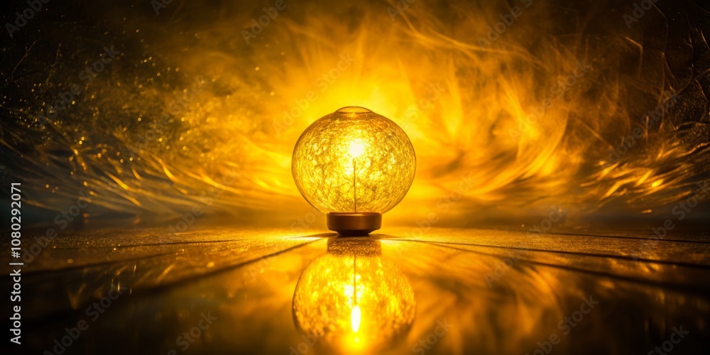 Poster surreal scene of a yellow light illuminating a dark background creating a cozy and inviting atmosphe