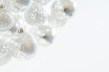 A collection of festive Christmas ornaments hanging from a ceiling, suitable for interior decoration or holiday themed photography