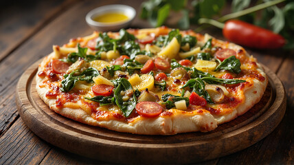 Vibrant veggie pizza with fresh toppings - perfect for food blogs, restaurant menus, cooking websites, and healthy lifestyle content