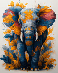 Multicolored elephant on a white background.