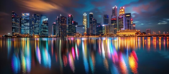 Obraz premium Singapore Skyline at Night with Colorful Reflections