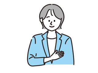 女性が手を胸にあてているポーズ