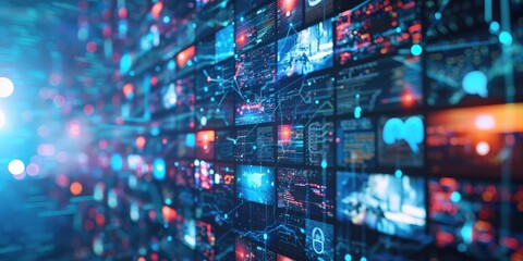 Obraz premium Digital Network of Screens with Data and Information