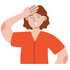 Woman suffers from headaches and migraines. Symptoms of a viral disease. Healthcare and medicine. 