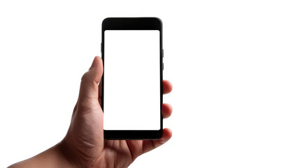 person holding smartphone with blank screen, showcasing modern technology and communication. image emphasizes device sleek design and usability
