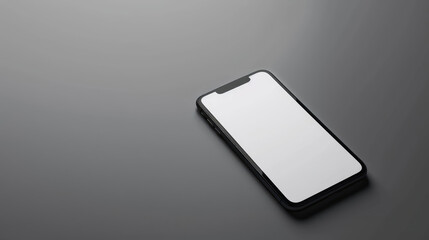 sleek black smartphone with blank screen rests on smooth gray surface, showcasing modern design and minimalism. device elegant lines and reflective surface create contemporary aesthetic