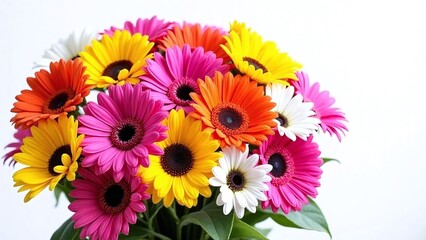 Colorful bouquet of flowers on clean white bg