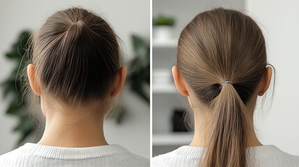Fototapeta premium A woman showcasing the visible effects of a hair restoration treatment, highlighting improvements