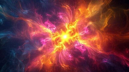 Fototapeta premium An eye-catching modern abstract background composed of vivid fractal flames that radiate from a central point, with a mixture of warm and cool colors.