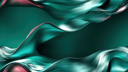 Abstract teal metallic waves - modern digital art background