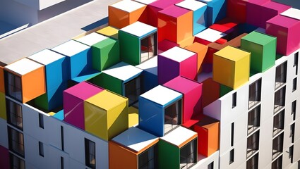 Vibrant rooftop architecture urban setting modern design colorful environment aerial view contemporary concept