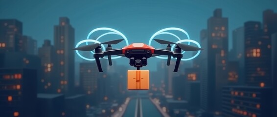 Small Square Drone Delivering a Package