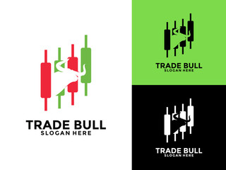 Trading logo design vector, candle and bull trading logo design vector template