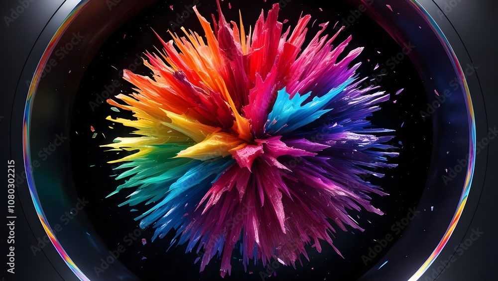 Aufkleber creative explosion of colorful crystals abstract art installation modern gallery vibrant environment