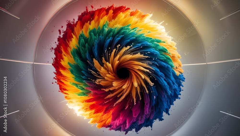 Poster spiraling color explosion abstract art digital creation vibrant palette close-up view artistic conce