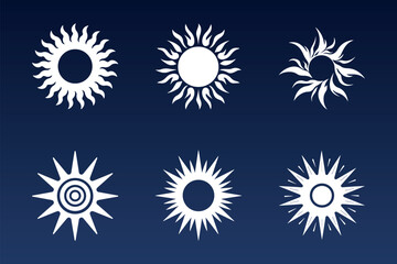Symbols of the Sun. Various images of the sun, symbolizing warmth, strength and vital energy