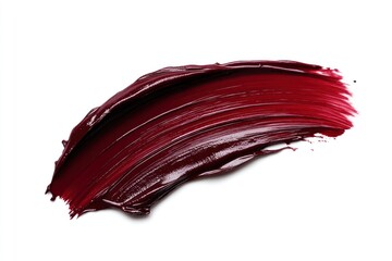 single, long brush stroke of dark red lipstick, isolated on a white background